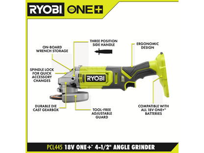 18V ONE+ 4-1/2″ ANGLE GRINDER | RYOBI