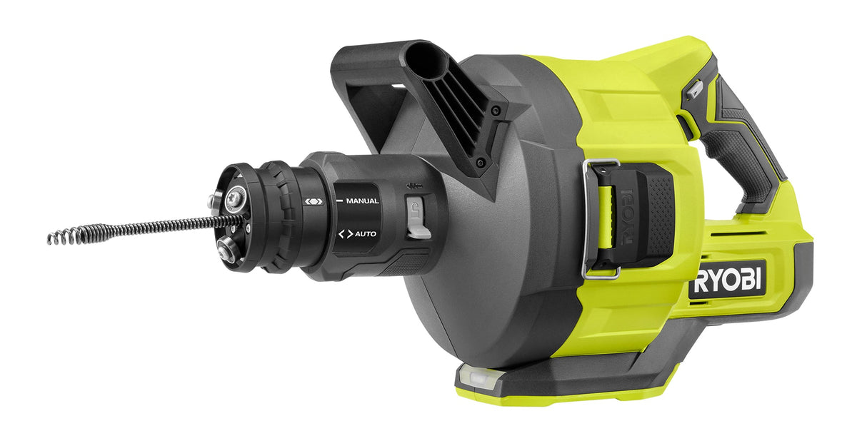 ONE+ 18V CORDLESS DRAIN AUGER, DRAIN CLOG REMOVER TOOL W 35 FT CABLE, LED LIGHT, CABLE LOCK, REMOVABLE DRUM (TOOL ONLY) | RYOBI
