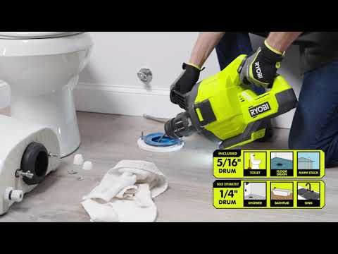ONE+ 18V CORDLESS DRAIN AUGER, DRAIN CLOG REMOVER TOOL W 35 FT CABLE, LED LIGHT, CABLE LOCK, REMOVABLE DRUM (TOOL ONLY) | RYOBI