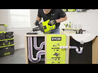 ONE+ 18V CORDLESS DRAIN AUGER, DRAIN CLOG REMOVER TOOL W 35 FT CABLE, LED LIGHT, CABLE LOCK, REMOVABLE DRUM (TOOL ONLY) | RYOBI
