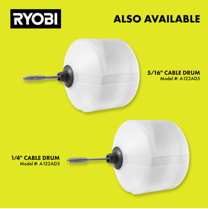 ONE+ 18V CORDLESS DRAIN AUGER, DRAIN CLOG REMOVER TOOL W 35 FT CABLE, LED LIGHT, CABLE LOCK, REMOVABLE DRUM (TOOL ONLY) | RYOBI