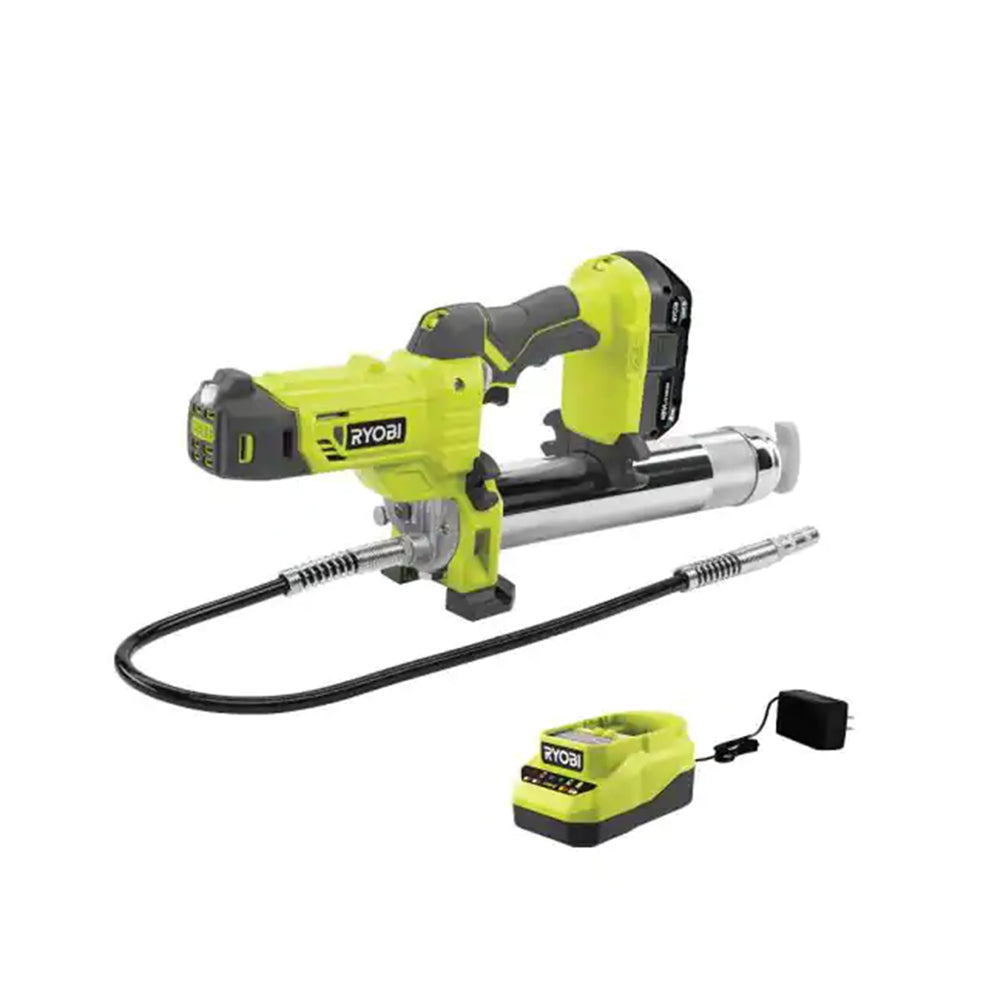 ONE+ 18V CORDLESS GREASE GUN KIT WITH 2.0 AH BATTERY AND 18V CHARGER | RYOBI