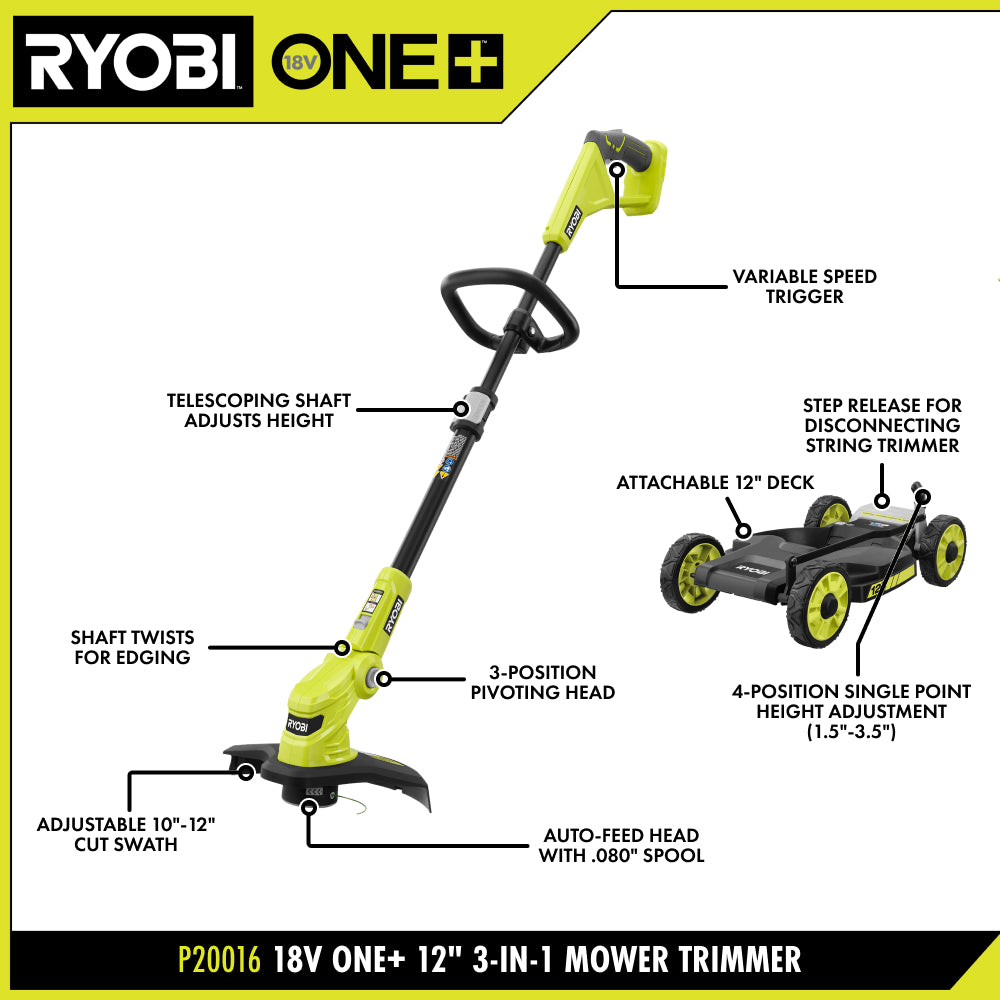 18V ONE+ 3-IN-1 MOWER, STRING TRIMMER, AND EDGER KIT | RYOBI