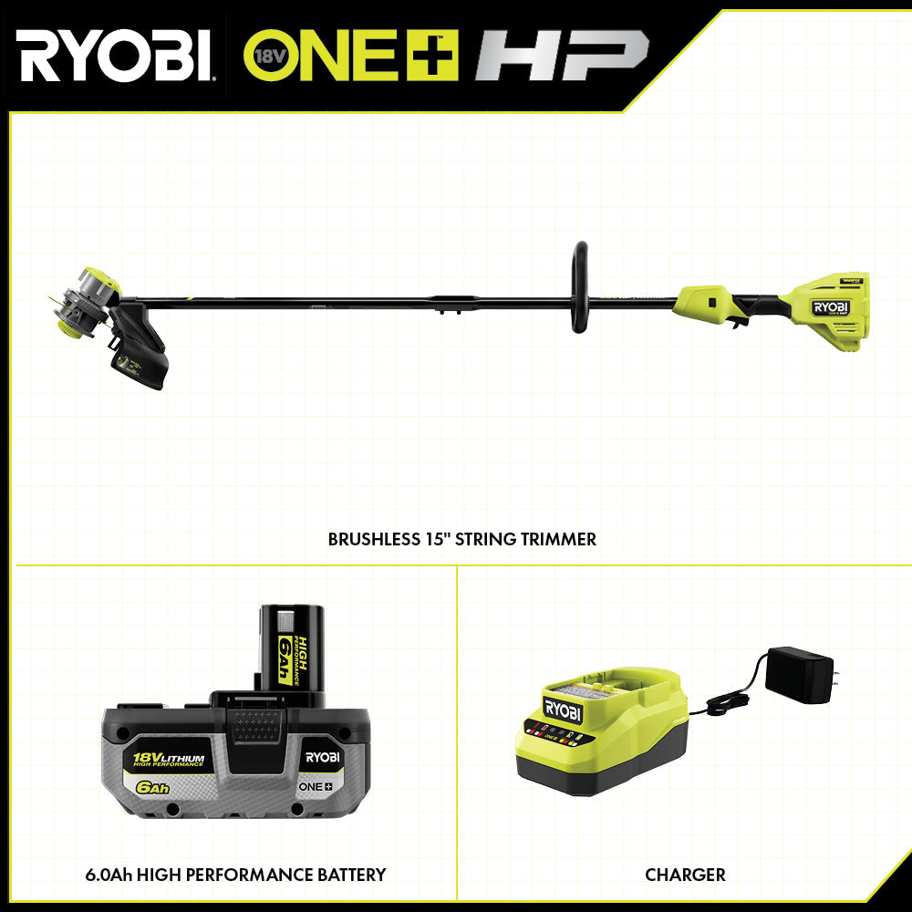 18V ONE+ HP BRUSHLESS 15?? STRING TRIMMER KIT | RYOBI