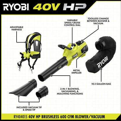 40V HP BRUSHLESS 600 CFM BLOWER/VACUUM | RYOBI