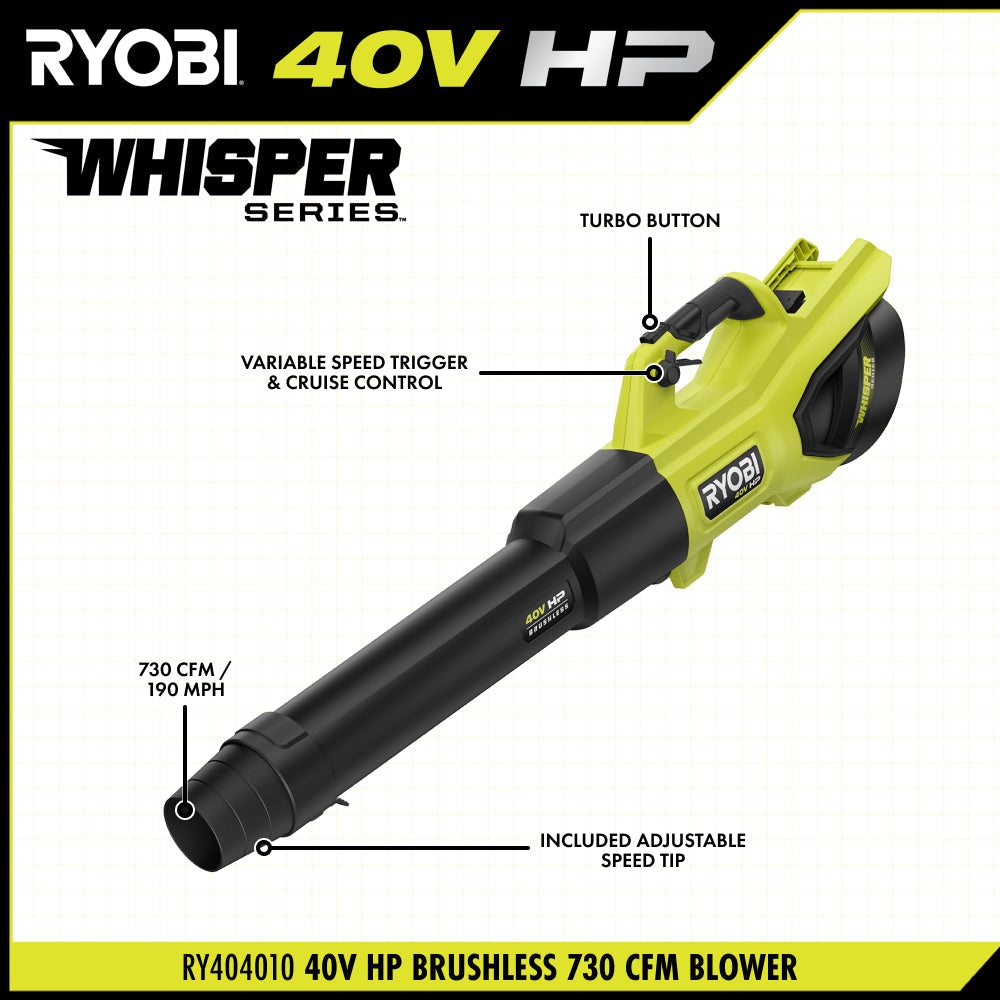 40V HP BRUSHLESS 730 CFM WHISPER SERIES BLOWER | RYOBI