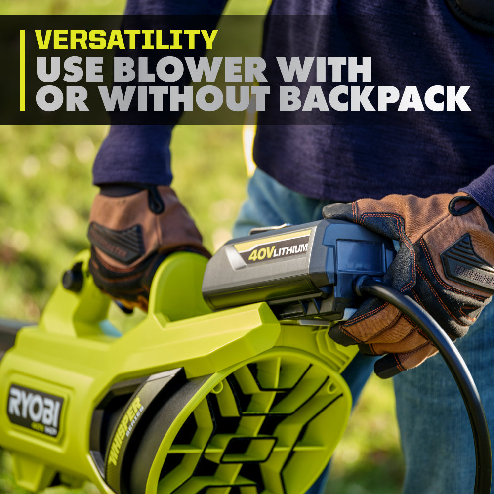 40V HP BRUSHLESS 730 CFM WHISPER SERIES BLOWER & BACKPACK POWER SUPPLY KIT | RYOBI