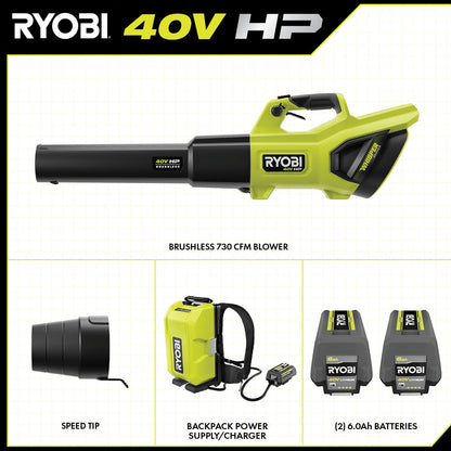 40V HP BRUSHLESS 730 CFM WHISPER SERIES BLOWER & BACKPACK POWER SUPPLY KIT | RYOBI