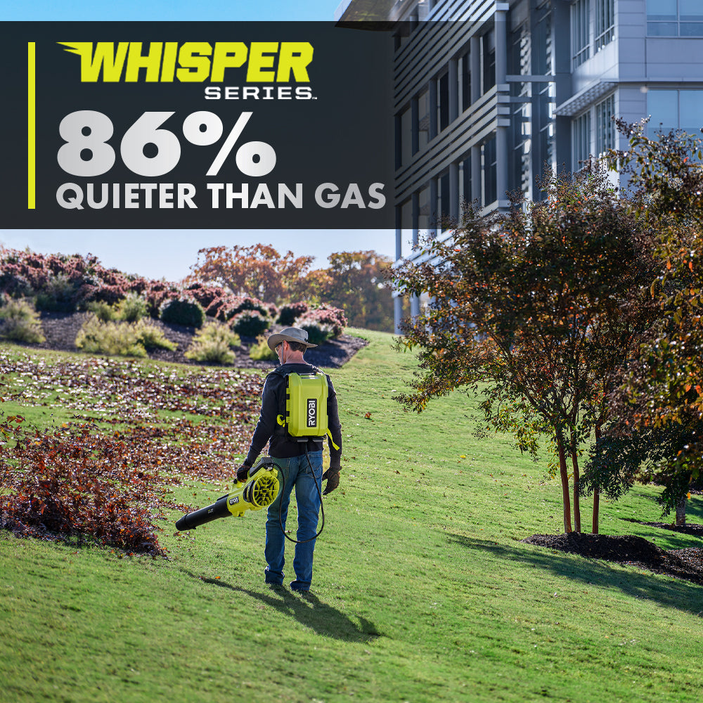40V HP BRUSHLESS 730 CFM WHISPER SERIES BLOWER & BACKPACK POWER SUPPLY KIT | RYOBI
