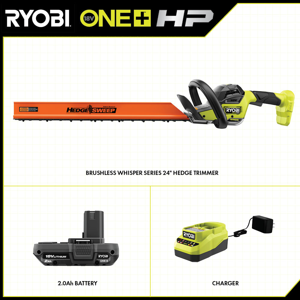 18V ONE+ HP BRUSHLESS WHISPER SERIES 24″ HEDGE TRIMMER KIT | RYOBI