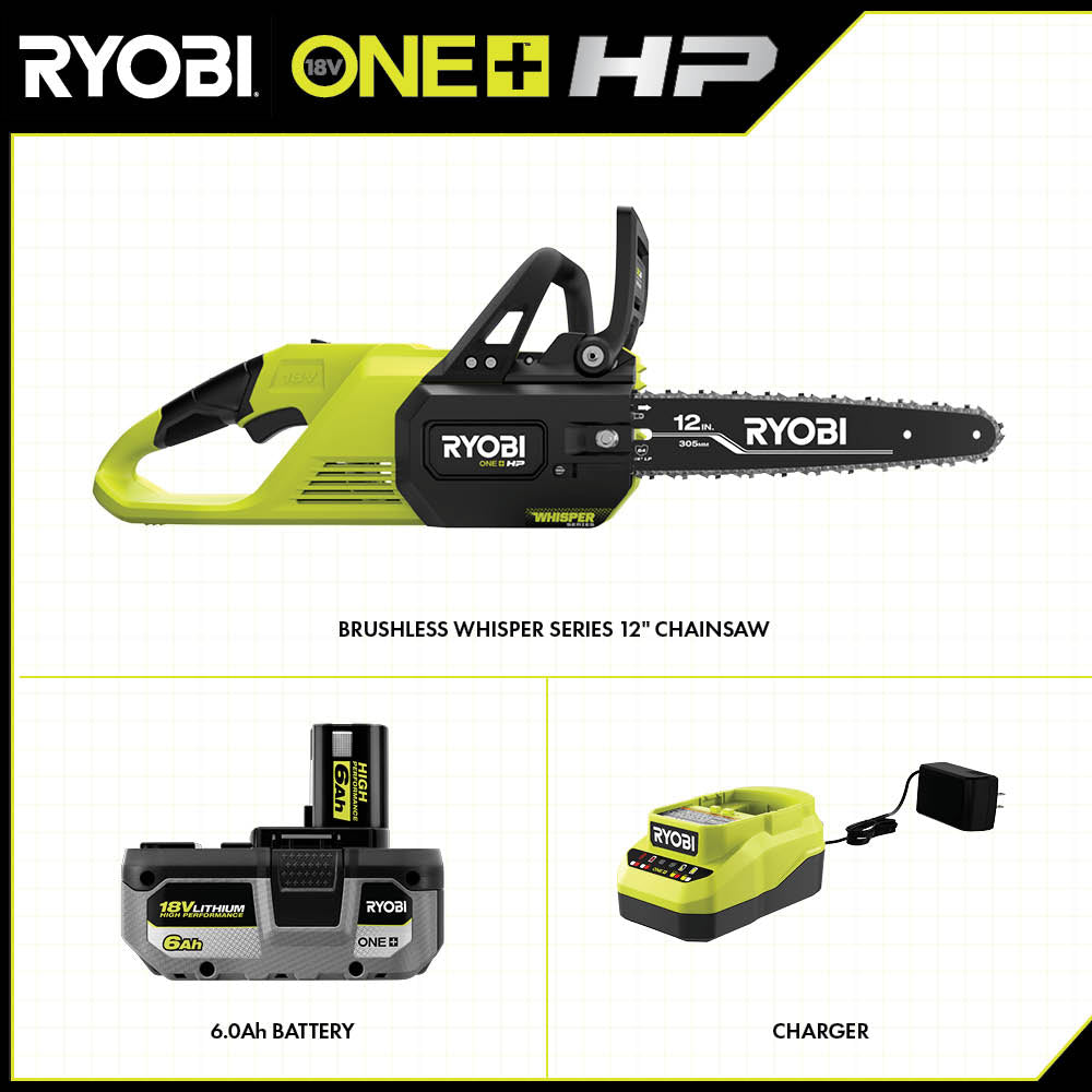 18V ONE+ HP BRUSHLESS WHISPER SERIES 12″ CHAINSAW KIT | RYOBI