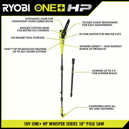 18V ONE+ HP BRUSHLESS WHISPER SERIES 8″ POLE SAW | RYOBI