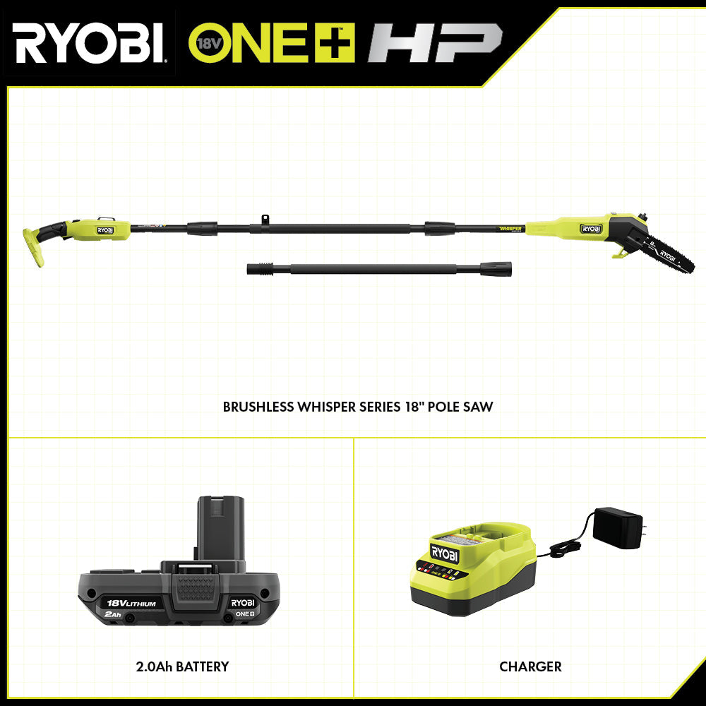 18V ONE+ HP BRUSHLESS WHISPER SERIES 8″ POLE SAW KIT | RYOBI