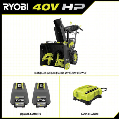40V HP BRUSHLESS WHISPER SERIES 22″ TWO-STAGE SNOW BLOWER KIT | RYOBI