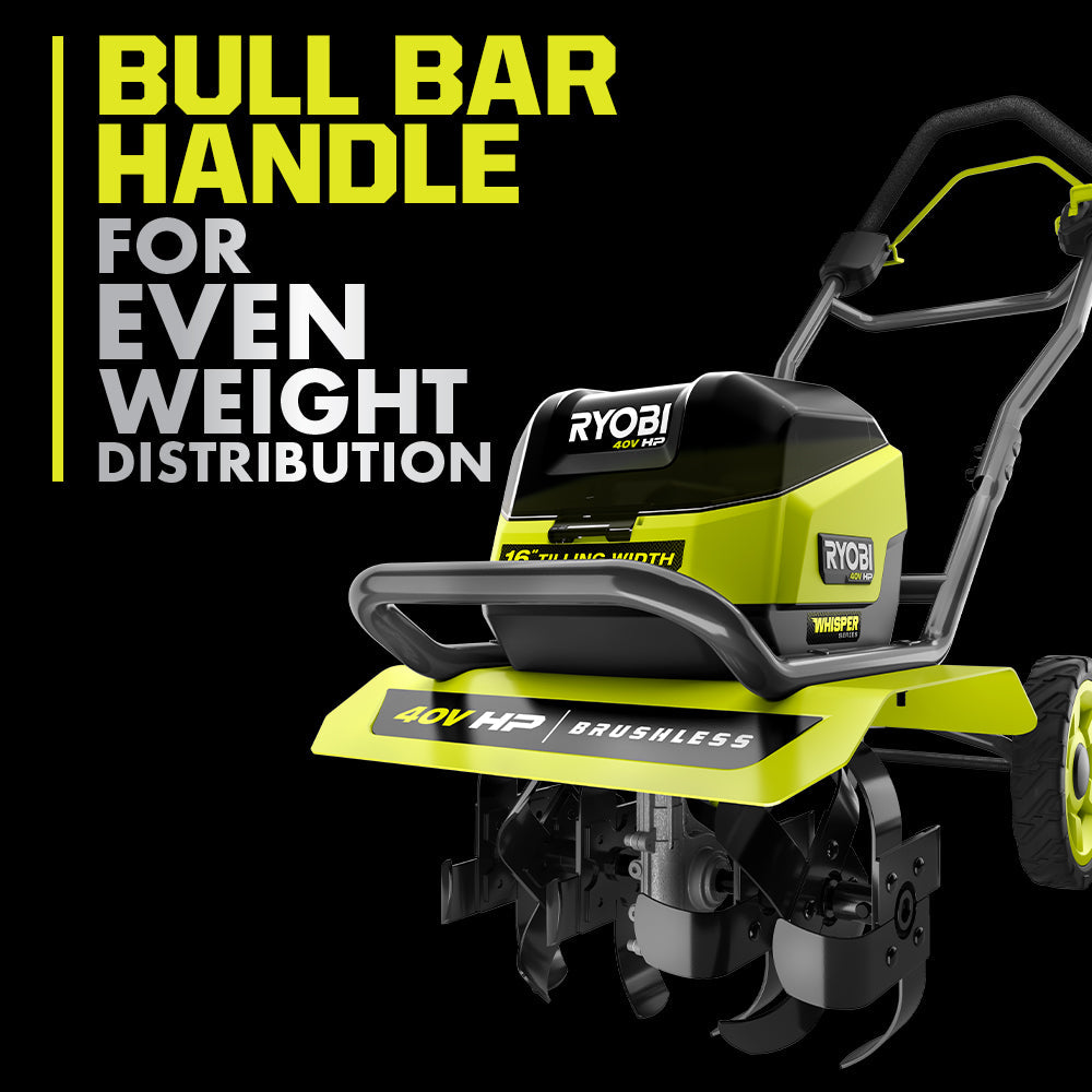40V HP BRUSHLESS WHISPER SERIES 16″ FRONT TINE TILLER KIT | RYOBI