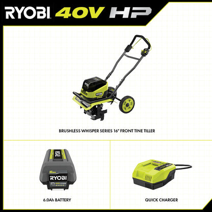 40V HP BRUSHLESS WHISPER SERIES 16″ FRONT TINE TILLER KIT | RYOBI