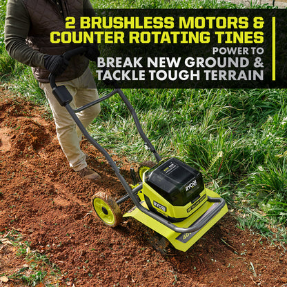 40V HP BRUSHLESS WHISPER SERIES 16″ FRONT TINE TILLER KIT | RYOBI