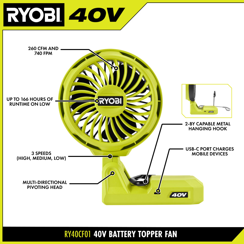 40V BATTERY TOPPER FAN | RYOBI