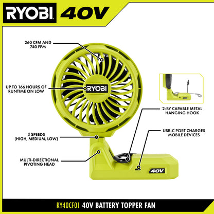 40V BATTERY TOPPER FAN | RYOBI
