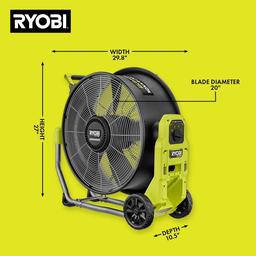 40V HP BRUSHLESS HYBRID WHISPER SERIES 20″ AIR CANNON FAN | RYOBI