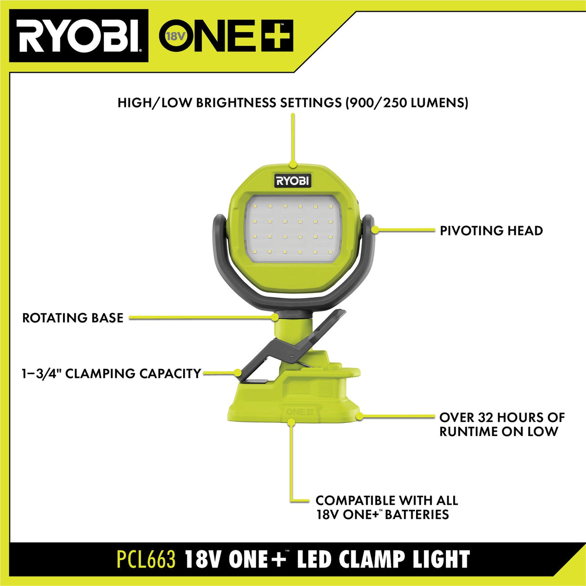 18V ONE+ LED CLAMP LIGHT | RYOBI