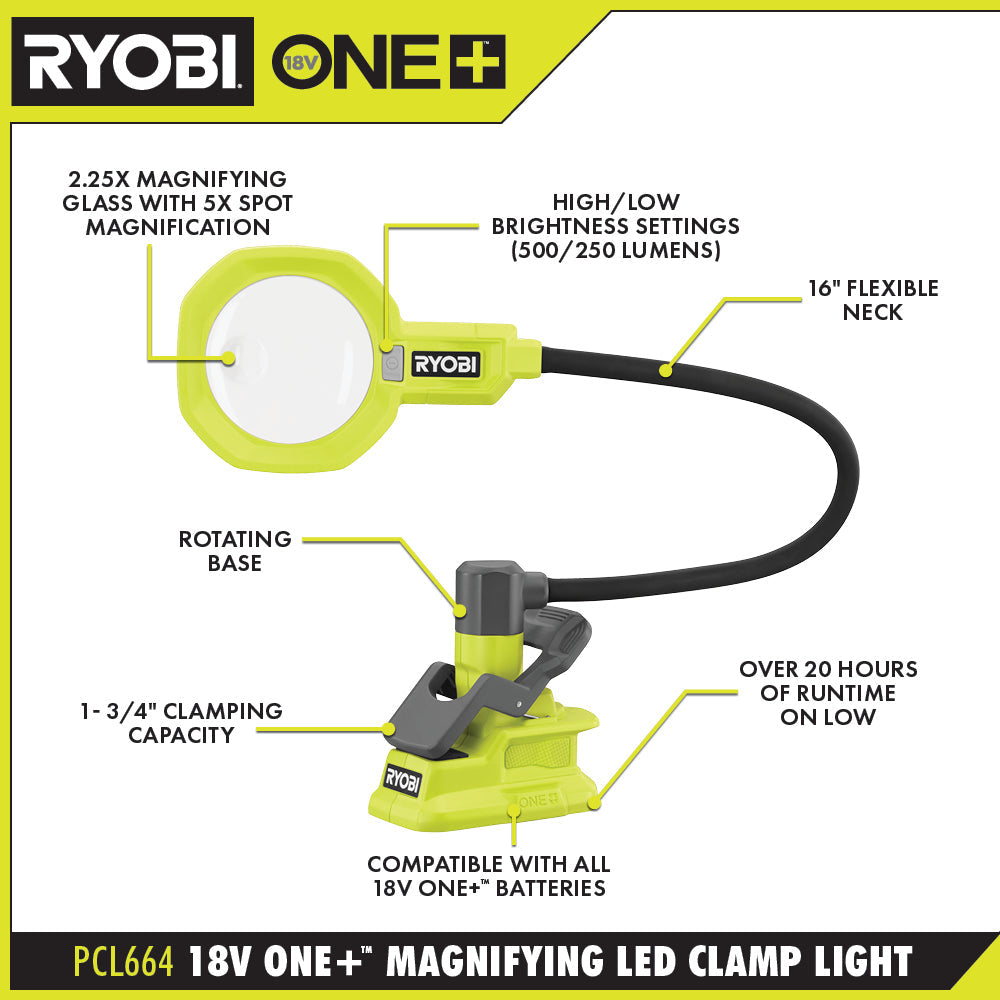 18V ONE+ MAGNIFYING LED CLAMP LIGHT | RYOBI