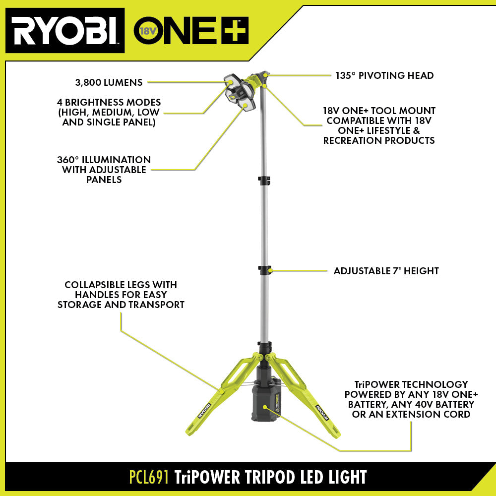 TRIPOWER TRIPOD LED LIGHT | RYOBI