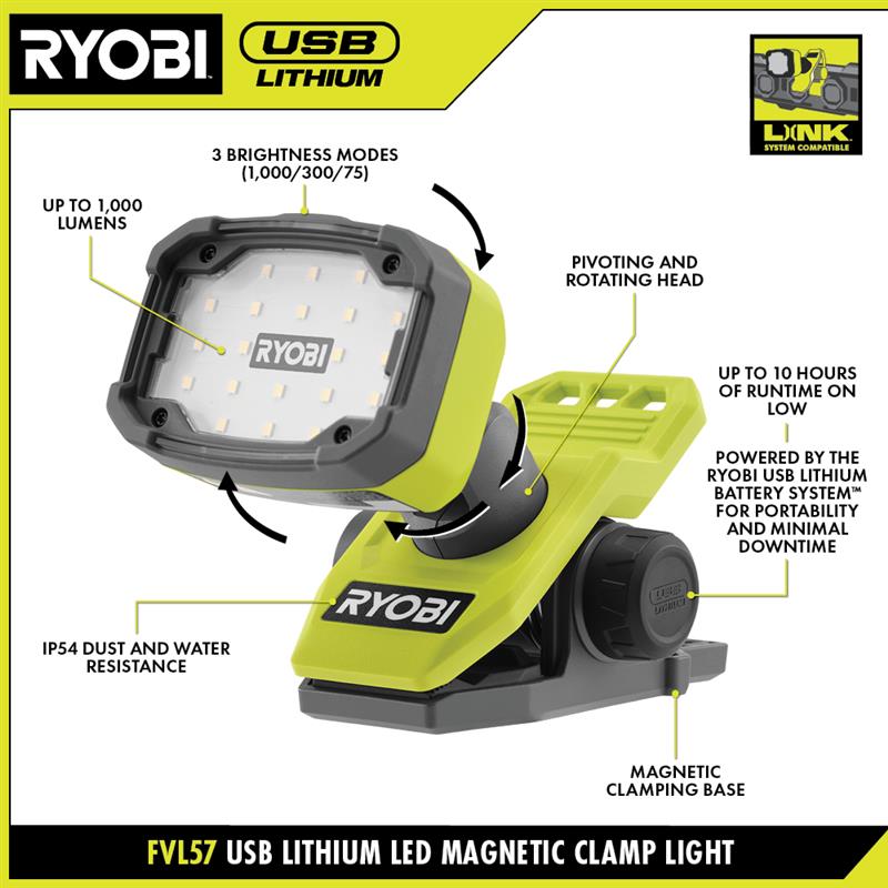USB LITHIUM LED MAGNETIC CLAMP LIGHT KIT | RYOBI