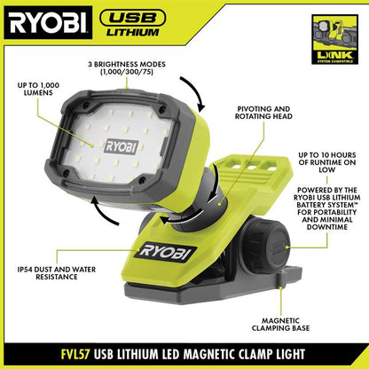 USB LITHIUM LED MAGNETIC CLAMP LIGHT KIT | RYOBI