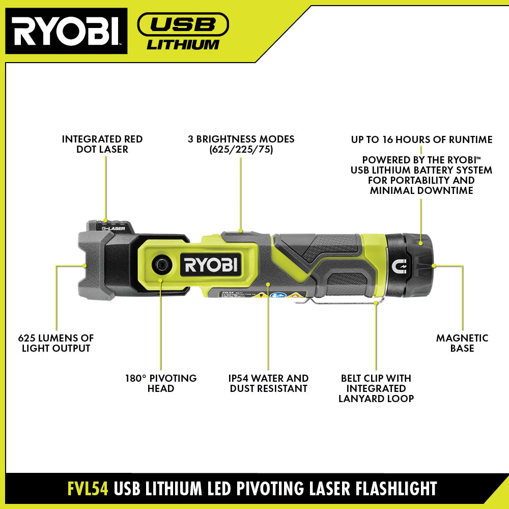 USB LITHIUM LED PIVOTING LASER KIT | RYOBI