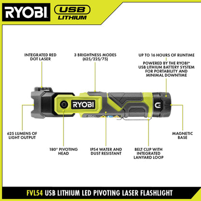 USB LITHIUM LED PIVOTING LASER KIT | RYOBI