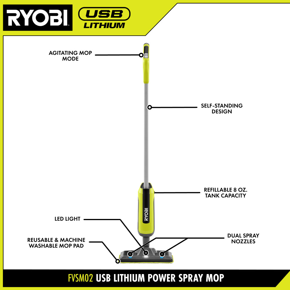 USB LITHIUM POWER SPRAY MOP KIT | RYOBI