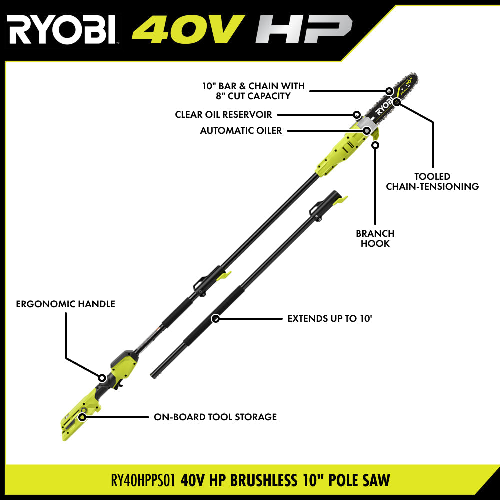 40V HP BRUSHLESS 10″ POLE SAW | RYOBI