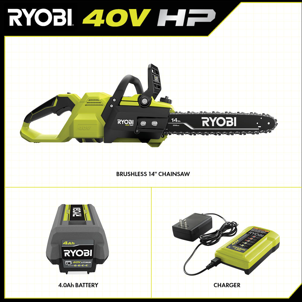 40V HP BRUSHLESS 14″ CHAINSAW KIT | RYOBI