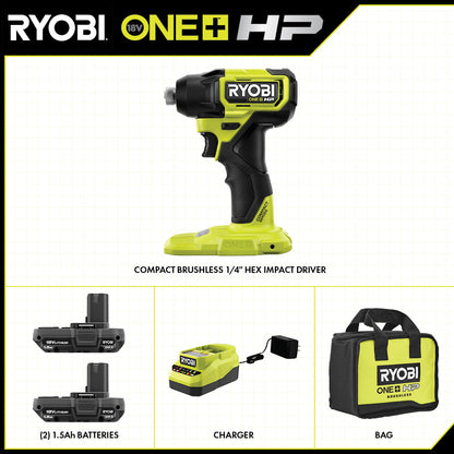 18V ONE+ HP COMPACT BRUSHLESS 1/4″ HEX IMPACT DRIVER KIT | RYOBI