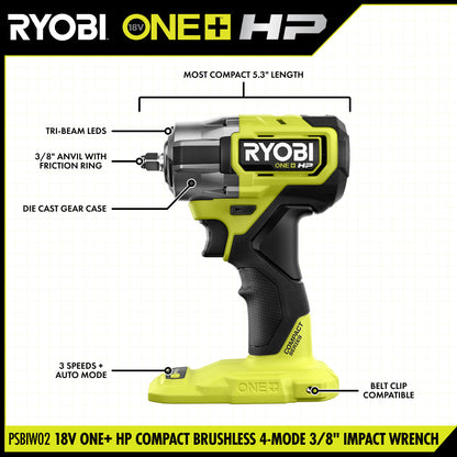 18V ONE+ HP COMPACT BRUSHLESS 4-MODE 3/8″ IMPACT WRENCH | RYOBI