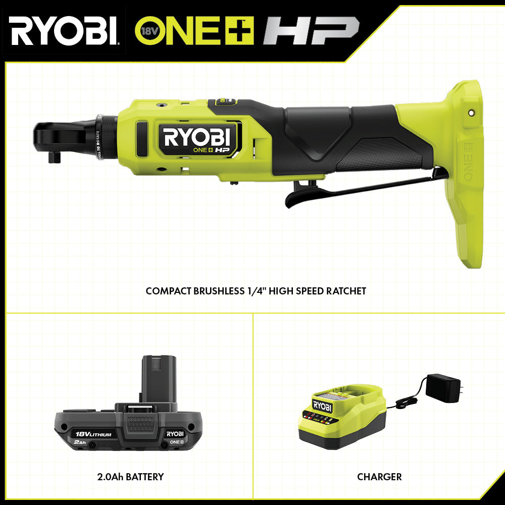 18V ONE+? HP COMPACT BRUSHLESS 1/4″ HIGH SPEED RATCHET KIT | RYOBI