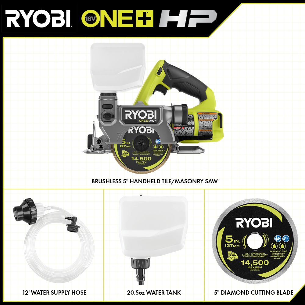 18V ONE+ BRUSHLESS 5″ HANDHELD TILE/MASONRY SAW | RYOBI