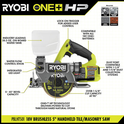 18V ONE+ BRUSHLESS 5″ HANDHELD TILE/MASONRY SAW | RYOBI