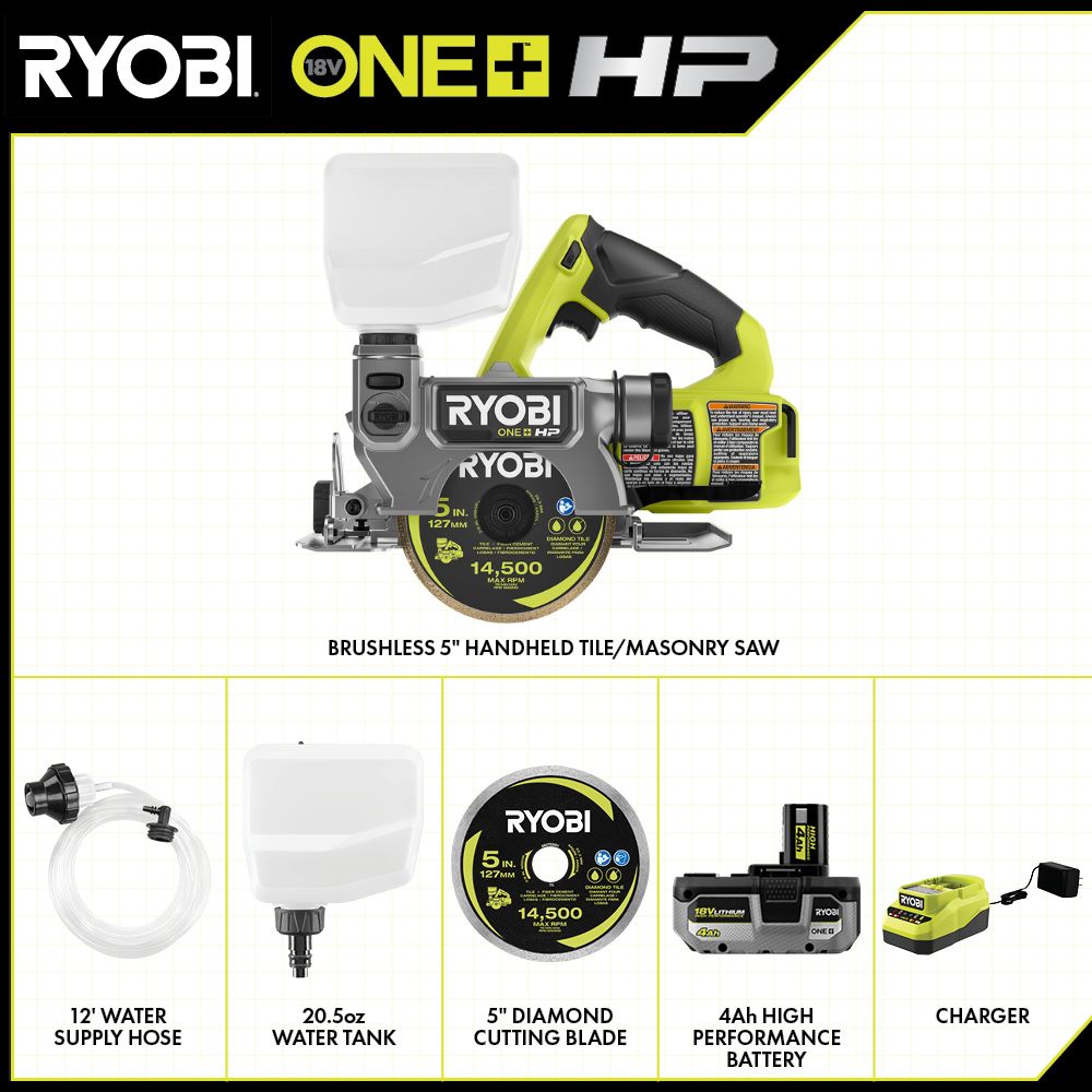 18V ONE+ BRUSHLESS 5″ HANDHELD TILE/MASONRY SAW KIT | RYOBI