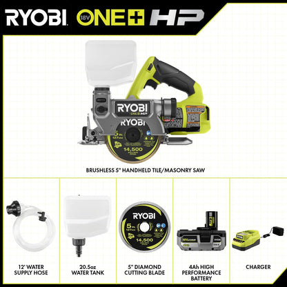 18V ONE+ BRUSHLESS 5″ HANDHELD TILE/MASONRY SAW KIT | RYOBI