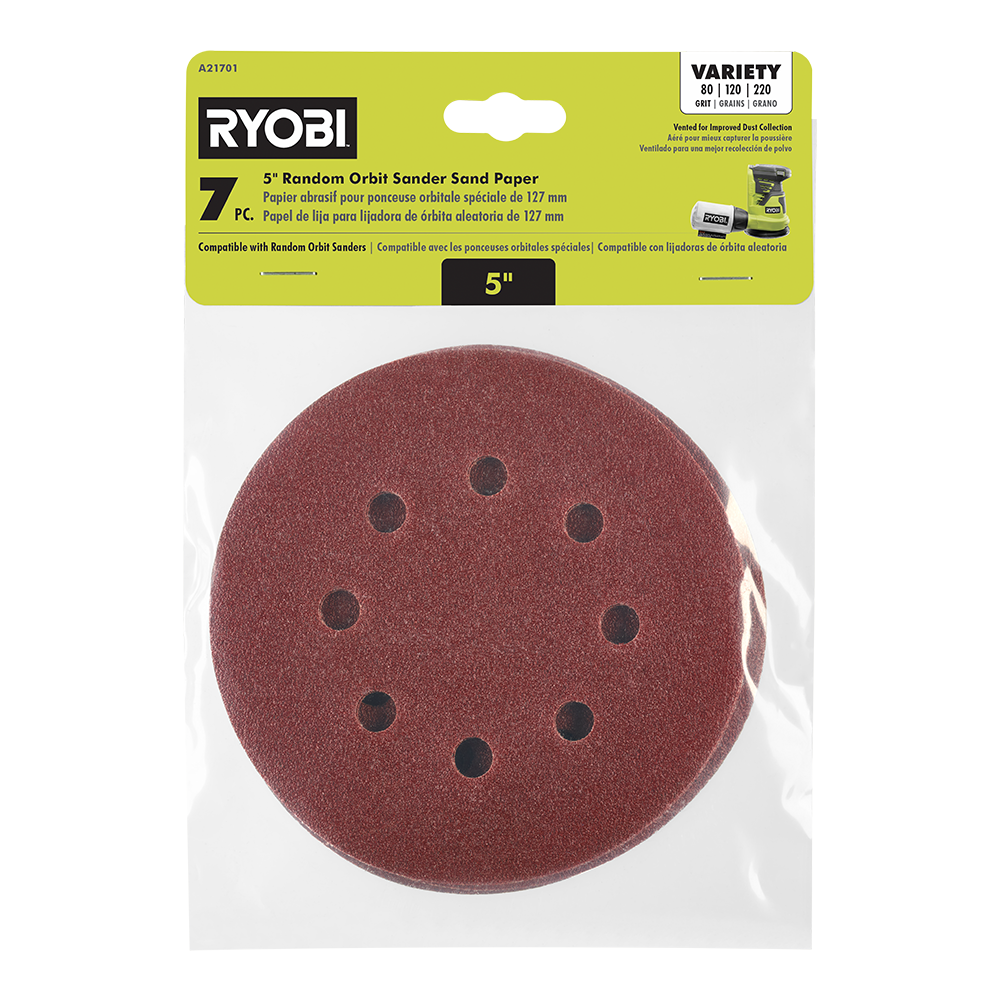 7 PC. 5″ RANDOM ORBIT SANDER SAND PAPER | RYOBI