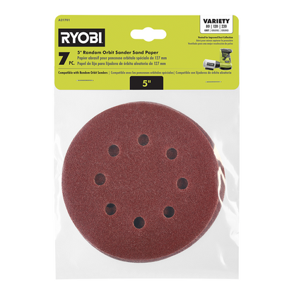 7 PC. 5″ RANDOM ORBIT SANDER SAND PAPER | RYOBI
