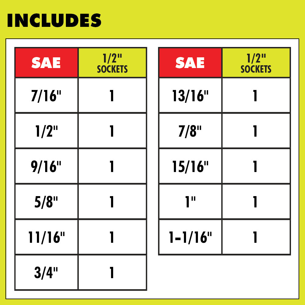 11 PC. SAE 1/2″ DRIVE DEEP IMPACT SOCKET SET | RYOBI