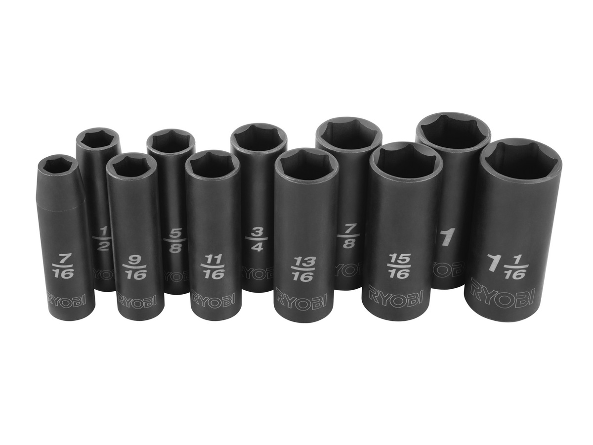 11 PC. SAE 1/2″ DRIVE DEEP IMPACT SOCKET SET | RYOBI