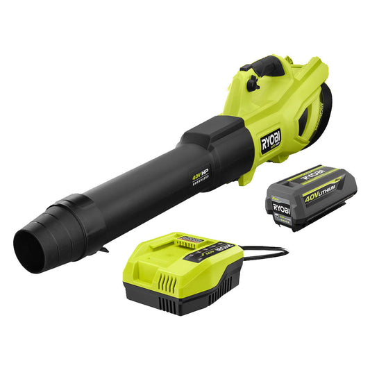 40V HP BRUSHLESS WHISPER SERIES 650 CFM 160 MPH LEAF BLOWER CORDLESS WITH 4.0 AH BATTERY AND CHARGER | RYOBI