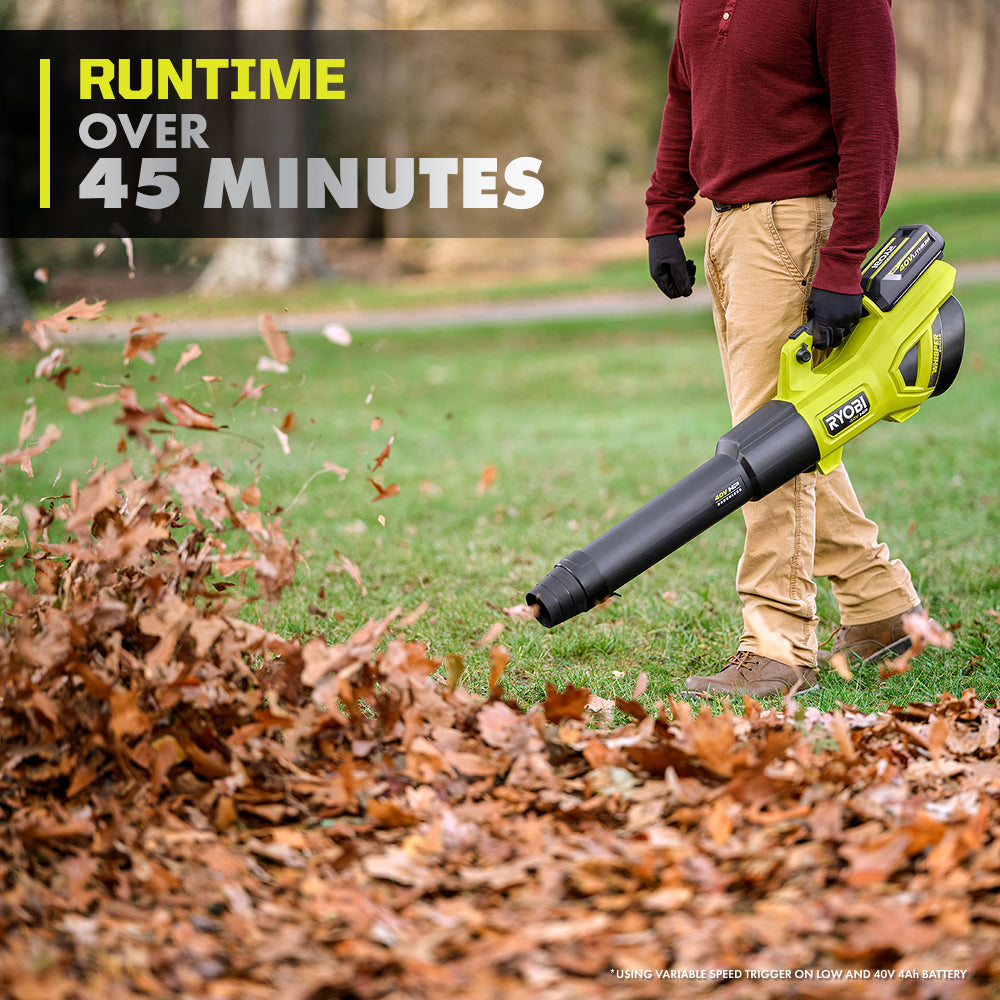 40V HP BRUSHLESS WHISPER SERIES 650 CFM 160 MPH LEAF BLOWER CORDLESS WITH 4.0 AH BATTERY AND CHARGER | RYOBI