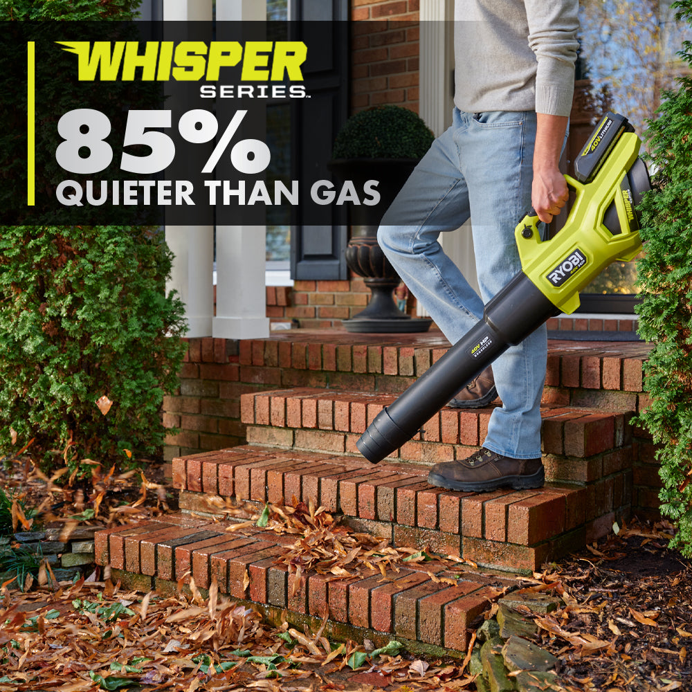 40V HP BRUSHLESS WHISPER SERIES 650 CFM 160 MPH LEAF BLOWER CORDLESS WITH 4.0 AH BATTERY AND CHARGER | RYOBI