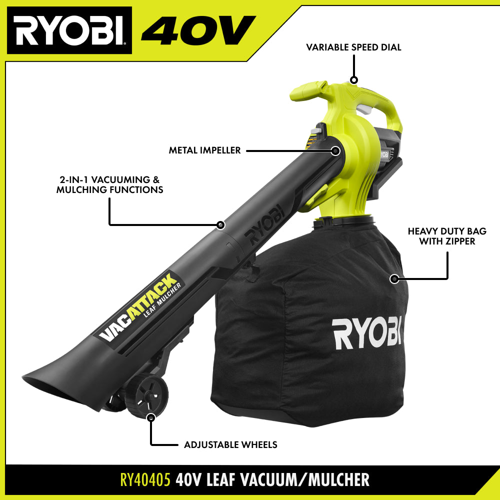 40V LEAF VACUUM/MULCHER KIT | RYOBI