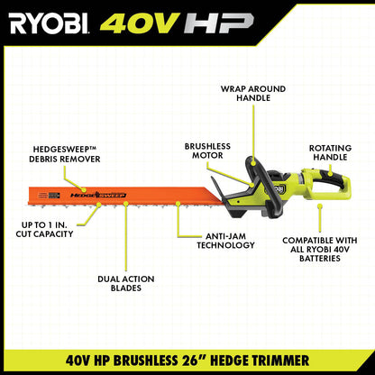 40V HP BRUSHLESS 26″ HEDGE TRIMMER | RYOBI